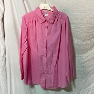 Roman’s 1x 30-3347-9 pink polyester cotton generous fit button down blouse euc